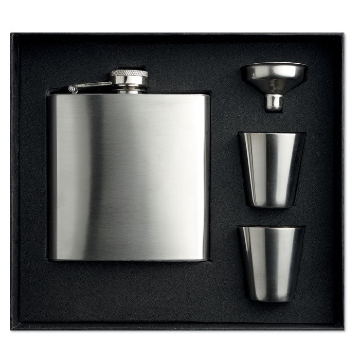 Slim hip flask w 2 cups set